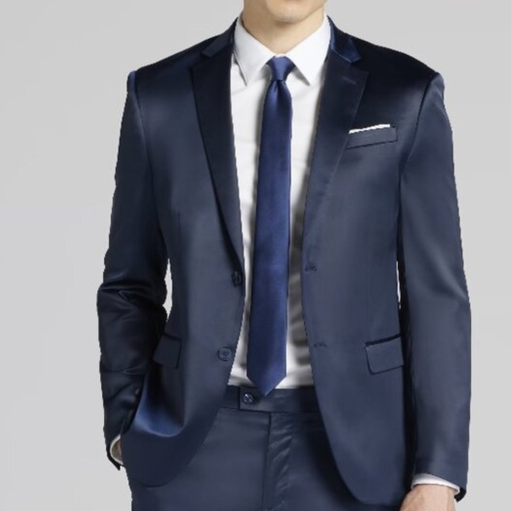 NEW Egara Skinny Fit Shiny NAVY Suit JACKET